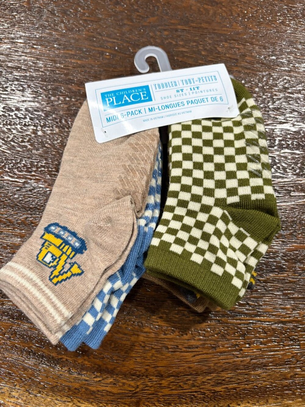 The Children's Place Boy Toddler 6 pk Socks Construction Dino Blue Khaki 8T-11T